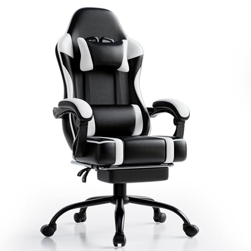 Fruyyzl Gaming Stuhl Weiß, Gaming Stuhl Ergonomisch, pc Stuhl mit Verstellbare Lendenkissen, Computerstuhl aus Kunstleder, Höhenverstellbarer Gaming Stuhl Kinder, Normales Modell