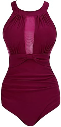 Viloree Maillots de Bain 1 Pièce Femme Amincissant Bikini Grande Taille Monokini Push up Bordeaux 4XL