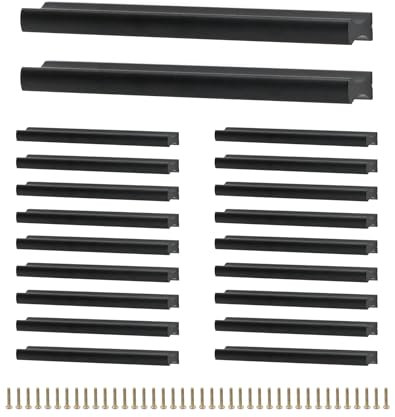 QWORK® 20x tiradores cocina negro, tiradores muebles de aleación de aluminio, longitud 102 mm, distancia del orificio 96 mm, tornillos incluidos