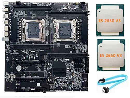 Lisher Dual Socket X99 LGA2011-3 Dual CPU Motherboard Supports RECC DDR4 Memory with 2XE5 2650 V3 CPU + Cable