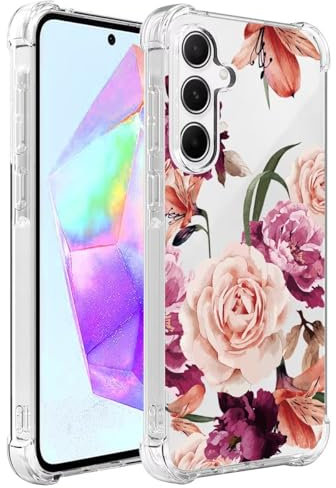 Sidande Hülle für Galaxy A55 5G/Samsung A55 SM-A556U Handyhülle für Mädchen Frauen, Transparentes Blumenmuster Soft Flexible TPU Slim Handy Schutzhülle für Samsung Galaxy A55 5G Lila Blume