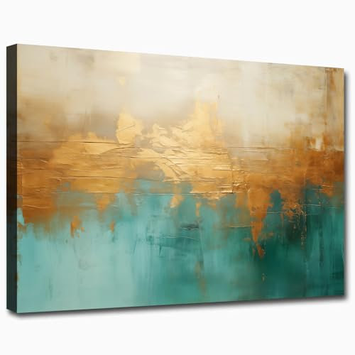 XBUMHOAL Abstrakte Wandkunst, Türkis, Gold, Blaugrün, abstrakte Gemälde, moderne Skyline, Gold-Kunstdruck, moderne Goldfolie, abstrakte Leinwand, türkis, abstraktes Leinwandbild, 40,6 x 61 cm, ohne