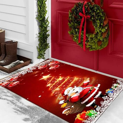 JIAMIAN Babbo Natale tappetino, decorazione della porta di Natale, tappeto della decorazione domestica di benvenuto della festa di Natale, adatto per camere da letto, porte, cucine, balconi(Stile 1)