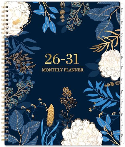 Agenda mensile 2025-2030, da luglio 2025 a giugno 2030, calendario mensile 5 anni 2025-2030, 28 x 22,9 cm, calendario mensile 2025, linguette, tasca posteriore, vacanze, rilegatura a doppio filo,
