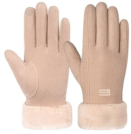 FORVEVO Handschuhe Damen Winter,Warme Touchscreen Winterhandschuhe,Thermo Handschuhe mit Fleece Futter für Outdoor Fahrrad Skifahren(Khaki)