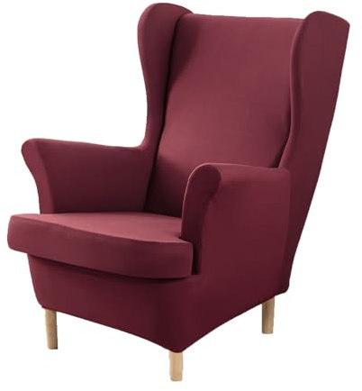 XINGYUEXUAN Ohrensessel Schonbezüge 2 Stück Stretch Flügel Stuhl Abdeckungen mit Armen Solid Farbe Flügel zurück Sessel Sofa Abdeckungen mit elastischen Boden für Wohnzimmer Schlafzimmer (weinrot)