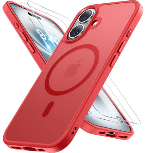 Miracase Magnetic Series for iPhone 16 Plus Case [Compatible with MagSafe] [with 2X Screen Protectors] Military-Grade Protection, Anti-Fingerprint, Slim Phone Case for 16 Plus 6.7 inch - Red