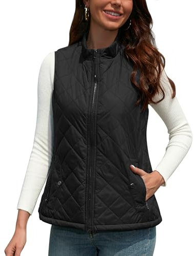 BEINF Damen Weste mit Stehkragen Westen Steppweste Leicht Ärmellos 2024 Reissverschluss Taschen Warme Weste Leichtes Winter Jacken Westen Schwarz XL