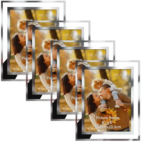 PETAFLOP Marco de Fotos 15x20cm, Set de 4 Marcos de Cristal, Portarretratos de Mesa, Tamaño 15x20cm Ideal para Fotos, Retratos y Obras de Arte