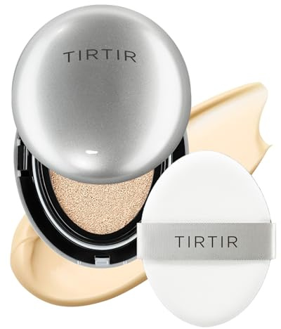 TIRTIR Mask Fit Aura Glow Silver Cushion Foundation | Semi-glow Finish, Natural Coverage, Moisturizing, Lightweight, Korean cushion foundation (#17W French Vanilla, Full Size, 0.63 Fl Oz)