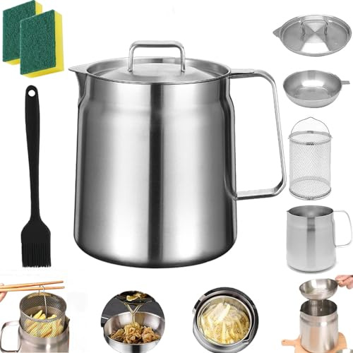 Ölfiltertopf Mit Frittierkorb Aus Edelstahl 304 - Große Kapazität Friteuse (Glossy, 2.0L)