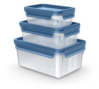 Emsa Clip & Close Eco Frischhaltedosen-Set, 3-tlg., 0,55/1,0/2,2 L, Öko-Design, auslaufsicher, hygienisch, mikrowellen-/gefrier-/spülmaschinengeeignet, BPA-frei, Blau, N1171800