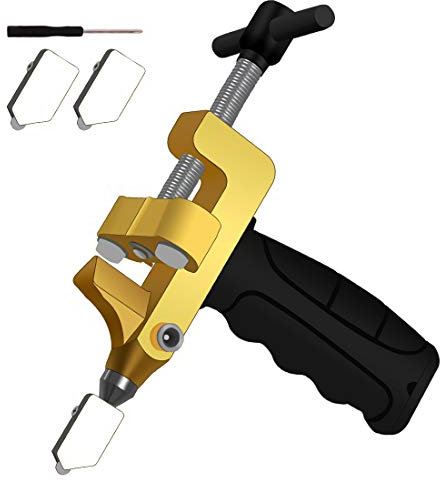 2 in 1 Glass Cutting Tool Kit Breaking Pliers and Glass Cutter Tungsten Hand Portable Glass knife for Ceramic, Mirror, Manual Tile Cutter with Glass Breaker with 2 Bonus Tungsten blades and Screwdrive