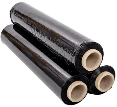 LOGIC PACK Stretchfolie Schwarz Folie Für Möbel 250m/50cm - Verpackungsfolie auf Rolle 2,5 kg - Wickelfolie Palletenfolie Verpackungsmaterial - 3 Rollen