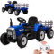HAUSPROFI 12V 3-Gang Kinder Elektroauto mit Anhänger, Elektro Traktor 2 Fahrmodi, 2,4G-Fernbedienung, Kinder Traktor LED-Licht, Bluetooth, Musik, USB, Elektrischer Traktor für kinder ab 3 Jahren, Blau