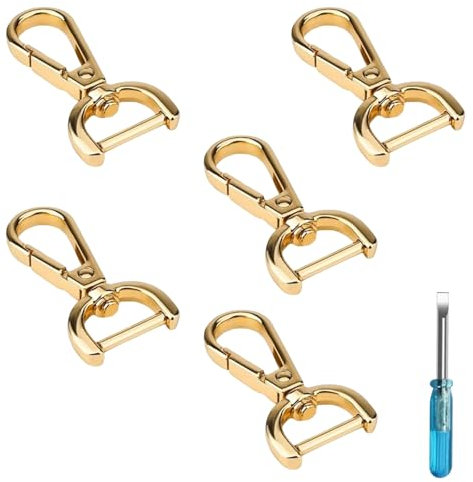 SNONESIY 5 Stück Goldkarabiner, Karabinerhaken mit Drehgelenk, D-Form, Messing, Taschen, Geldbörsen, Accessoires, Goldene