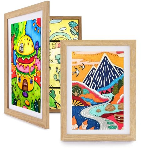 LEMON CLOUD Kinder Bilderrahmen - 2 Stück A4 Befüllba Bilderrahmen Kinderzeichnungen, Frontöffnung zur Aufbewahrung & Darstellung von Kunstwerken, Aufhängen oder Arbeitsplatte, Holz Farbe