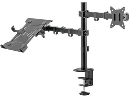 electriQ Adjustable Monitor Arm with Laptop Tray – Fits 17 to 32 Screens, 9kg Capacity, Full Motion Desk Mount with VESA Compatibility