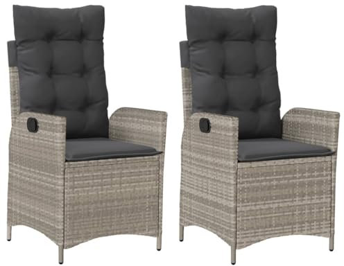 Willood Gartenstühle Gartensessel mit Kissen 2 STK. Verstellbar Hellgrau Poly Rattan