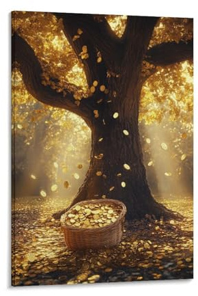 KNZVCXUEH Money Tree Canvas Wall Art Pictures on Canvas Poster Modern Artwork for Nordic Home Decor Wealth Faith Easy to Hang 08x12inch(20x30cm)