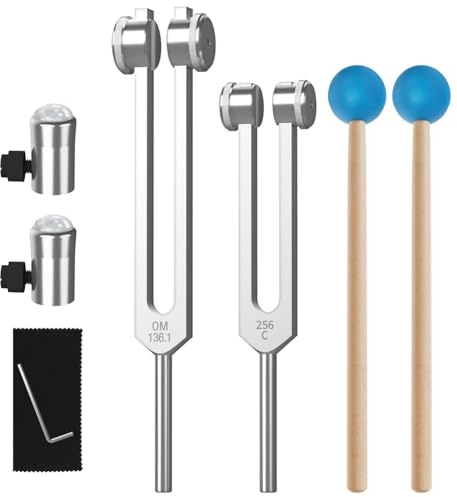 Remingtape Set di forchette da accordatura OM136,1 Hz 256 Hz con piedini in pietra naturale, adatto per terapia del suono, yoga