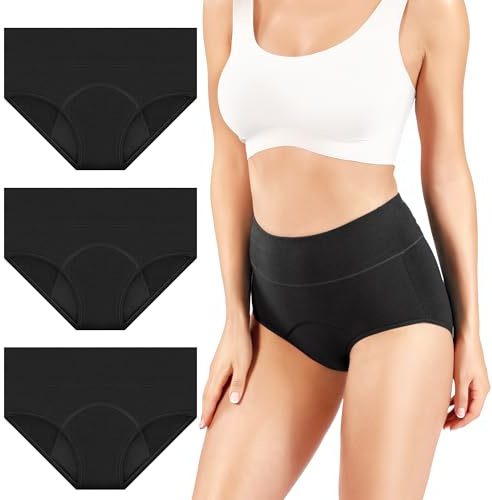 RFOGJV Period Pants for Women Heavy Flow High Waist Leakproof Menstrual Period Underwear Mesh Breathable Extra Protective Postpartum Panties Pack of 3,Black,S
