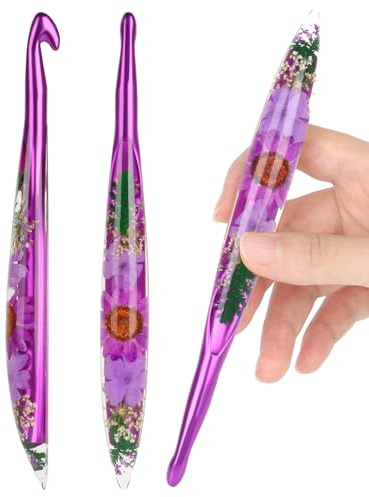 Aeelike 10mm Crochet Hook, Metal Crochet Hooks 10mm with Floral Resin Handle, Ergonomic Crochet Needles for Beginners Adults, Pretty and Interesting Hook Gift for Crochet Lovers(10.0 mm)