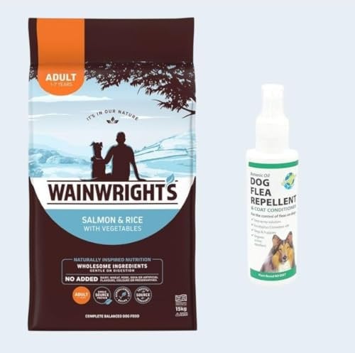 New Pet Food Wainwright's Complete Adult Dry Dog Food Salmon with Rice 2Kg & Flea Repellent 150ml