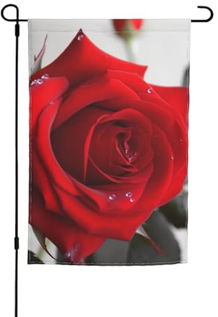 Bandera de jardín de 30 x 45 cm, diseño de rosa roja grande, vertical, de doble cara, pequeña, para exteriores, de temporada.