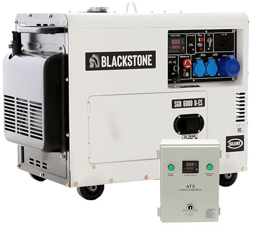 BLECKSTONE Generatore Diesel Silenziato Monofase 6,3KW - Alternatore 100% Rame AVR - Avviamento Elettrico - Display Digitale - Motore 12hp - Nero