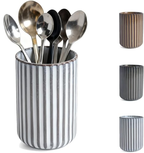 DBZQSCW Coffee Bar Utensil Holder, Tea Coffee Spoon Stirrer Holder for Stir Stick Straw Teaspoon Holder Spoon Cup Small Utensil Jar Fluted Vertical Stripe (White)