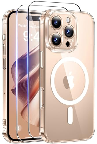Qasyfanc Magnetisch Hülle für iPhone 16 Pro Max mit 2 Schutzfolie, Vollständiger Kameraschutz, Handyhülle Kompatibel mit MagSafe, Anti-Vergilbung Rückseite Kratzfest Stoßfest Schutzhülle Transparent