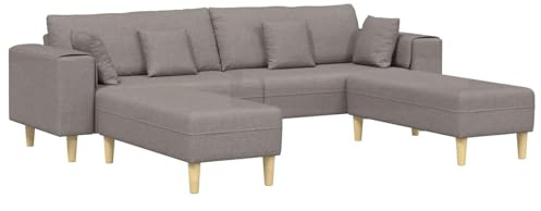 Mandloder Taupe Stoff Sofa mit Kissen, 3-teilig, atmungsaktiv, 250 cm breit, Moderne 4-Sitzer Couch für Wohnzimmer, strapazierfähig, stabile Holzbeine, hoher Komfort