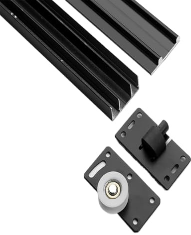 Guide per porte scorrevoli, Kit rulli for porta scorrevole for armadio, 3 binari, capacità 60 libbre, ante 18-24 mm, nero, 100-300 cm(180cm/71in)