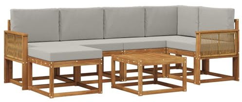 vidaXL Outdoor-Sofagarnitur mit Kissen 7 pcs Natürlich und Hellgrau, Garten Sofa, modernes Eckset, wetterfestes Loungemöbel, Terrassen Sitzmöbel für entspannten Komfort