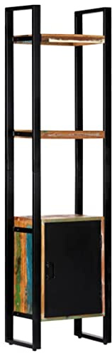 Coespram Bücherregal 45x30x171 cm aus massivem Altholz, Standregal im Industrial Design, Highboard mit 1 Tür und 3 Ablagen für Wohnzimmer und Büro, Möbel aus recyceltem Holz und Eisen