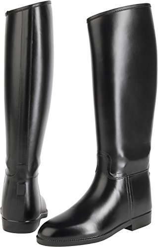 USG Stivali da equitazione Happy Boot, in PVC, da donna, taglia 39, nero, fodera in materiale sintetico, impermeabile, H 43/L 40, lunghezza normale, extra largo.