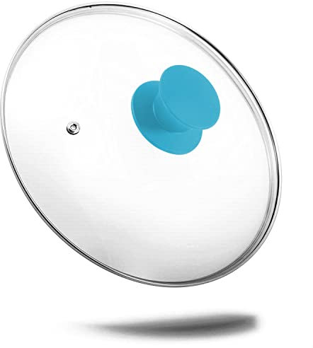 Kerafactum Topfdeckel Pfannendeckel Glas Deckel Ø 12cm spülmaschinenfest Universaldeckel für Topf Bratpfanne Kasserolle Qualitätsglas runder Glasdeckel Dampfloch hitzefester Silikon Griff Türkis