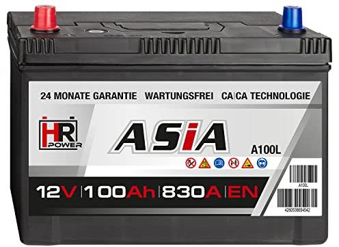 HR HiPower ASIA Autobatterie 100Ah 12V Pluspol Links 830A/EN Blei-Säure, hohe Startreserven auch bei Kälte