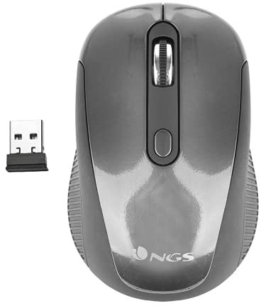 NGS Haze - Ratón Óptico Inalámbrico 2.4GHz, Ratón USB para Ordenador o Laptop con 3 Botones y Scroll Metálico, 800/1600dpi, Gris