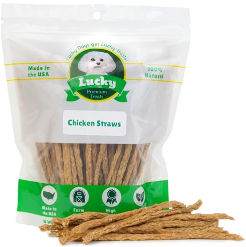 Lucky Premium Treats Dog Treats Chicken Jerky Straws Natural 1lb