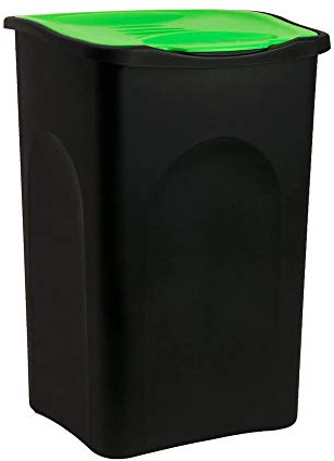 Stefanplast Eco Bin with Green Cover, Black, 37 x 37 x 56 cm