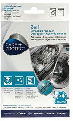 CARE + PROTECT 3 in 1 Washing machine/Dishwasher Cleaner, Limescale Remover, Degreaser, Hygienic Cleaner, Universal, 4 Sachets for 4 Months Supply