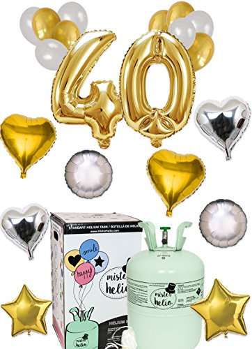 Globos Helio 40 cumpleaños Aniversario y Bombona Helio Mister Helio
