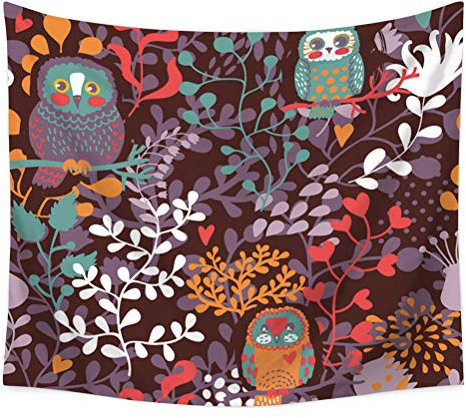 Nunbee Muster Tapisserie Wandbehäng Mandala Wald Wandteppich Wanddekoration Indisch Psychedelic Hanging Hippie Natur Beach Yoga Tischdecke Picknickdecke Strandtücher, Eule 1 150 * 200cm