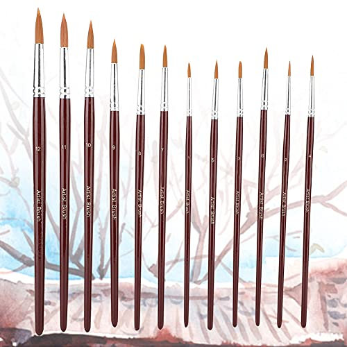 12pcs Pinceaux de Peinture, Matériel de Dessin et de Peinture Pinceaux de Taille Différents Cheveux en Nylon Brosse à Peinture pour l'huile Aquarelle Acrylique Dessin Art(Round)