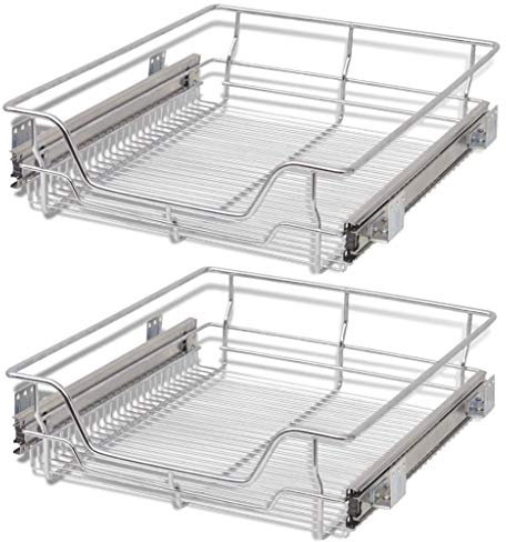 yorten Einbauschublade Korbauszug 2 Stück Drahtkörbe Korbauszug Belastbarkeit Jeweils 25 kg Silbern für 50 cm Breite Küchenschränke