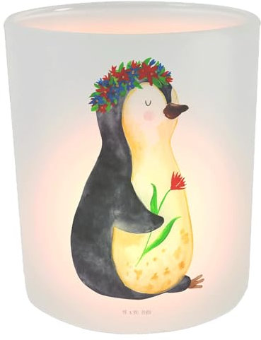 Mr. & Mrs. Panda Deko Windlicht Pinguin Blumen - Geschenk, Blumenliebe, Leben, wunderschön, Windlicht Deko, Wünsche, Blumenkranz, Lebensziele,