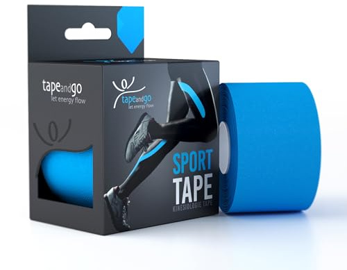 Tape and Go Kinesiologie Tape für Sportler - 5m Flexibilität, Wasserfestigkeit & Stilvolles Design für Höchstleistungen, Latexfrei Physio Tape - Blau