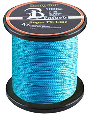 LSHEL Geflochtene Angelschnur 4fach 1000m PE Super Starke Geflochtene Schnüre, Blau, 1.5#0.20mm/11.36kg/25lb